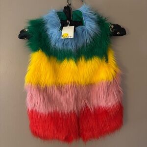 Boden Rainbow Multicolor Stripe Faux Fur Vest